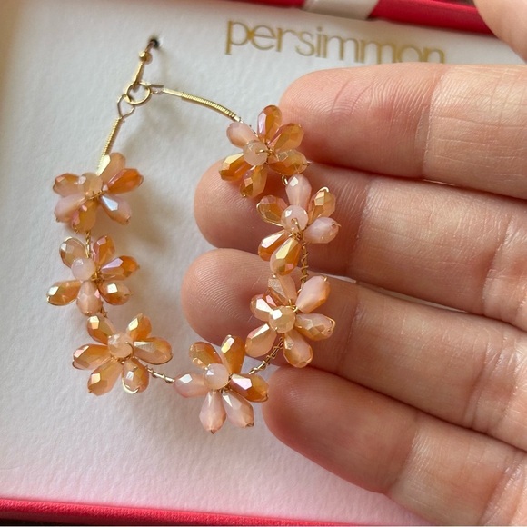 New in box Gold and Pink Floral Hoop Earrings - Picture 3 of 3